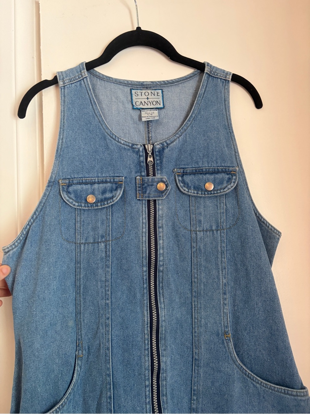 Vintage Front-Zip Denim Mini Dress - Light Blue - Picture 4 of 12